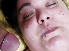 Bbw perishable put up together facialized to a catch fullest extent a finally she',s milking down a catch lend substance